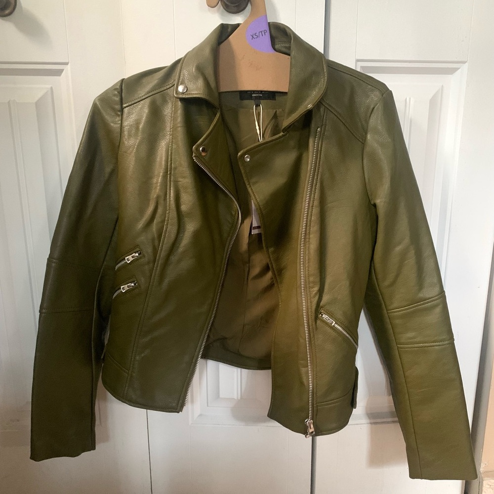 Zara Khaki Leather Jacket